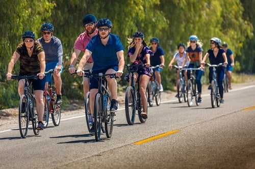 Group of bicyclists on road