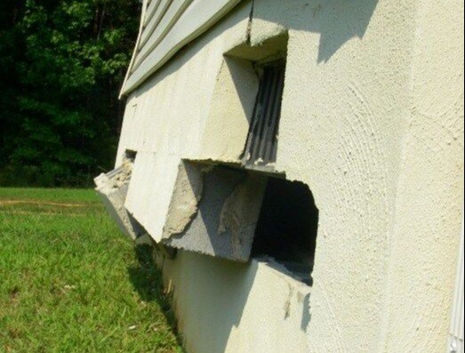 Home foundation damage from Louisa VA earthquake